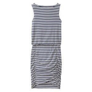 Athleta Dress‎ Women's Small White Blue Mini Striped Jersey Knit Tulip Stretch
